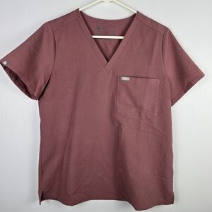 Figs Technical Collection Women's Short Sleeve V-Neck Scrub Top in Mauve Size M